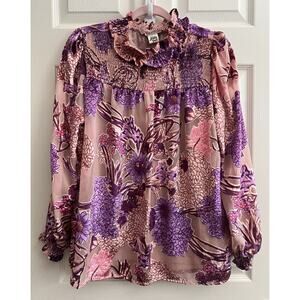 IVY JANE Dusty Rose Floral Velvet Burnout High Neck Romantic Tunic Blouse
